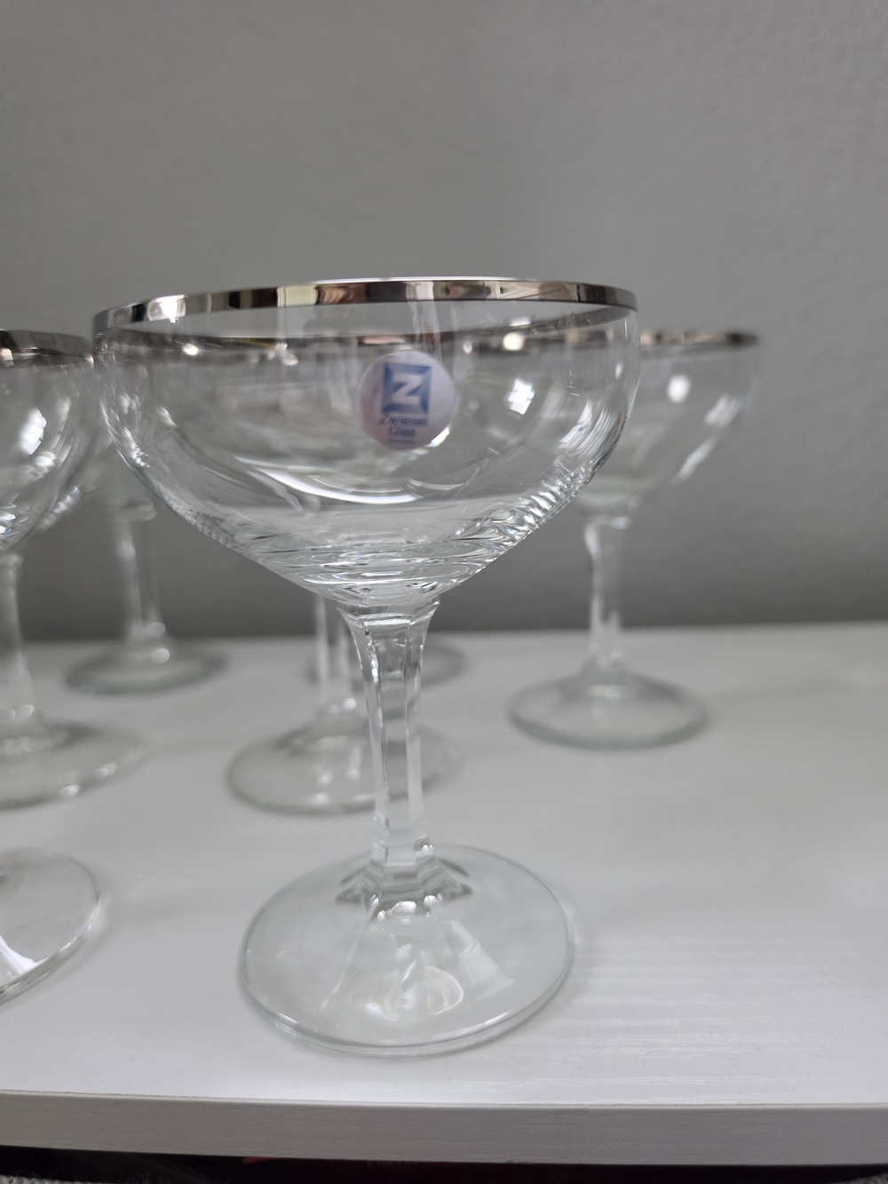 Vintage Silver-Rim Coupe Glass - Clear Set Of 10